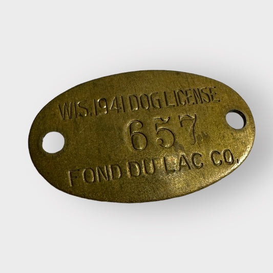 Vintage 1941 Brass Dog License Registration Tag Fond du Lac Wisconsin