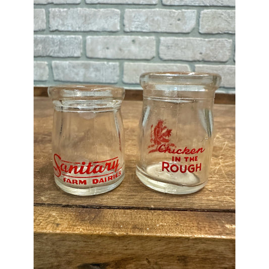 Vintage 1960s Restaurant Glass Cream Jars Bottles Sanitary Farm Dairies Chicken in Rough