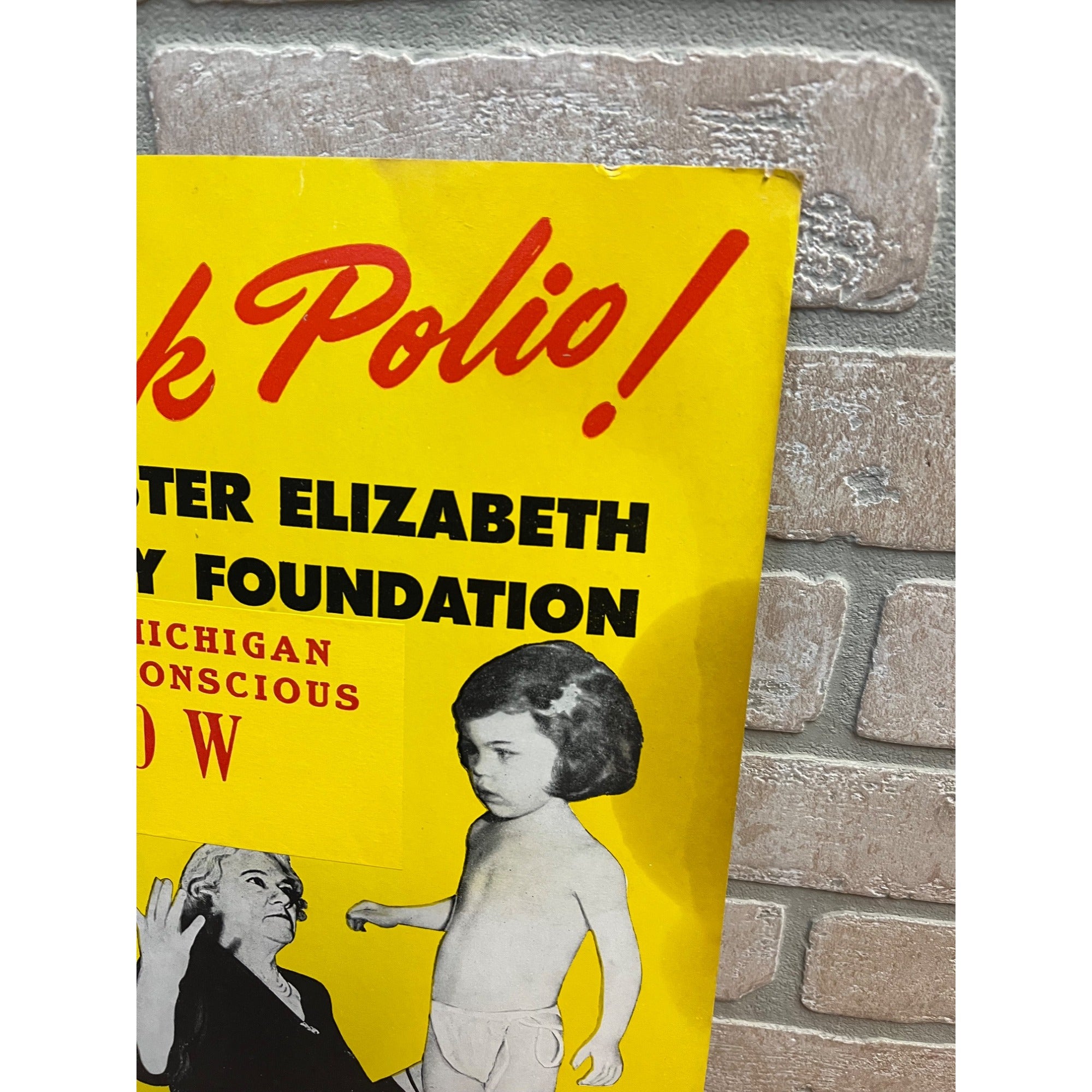 Vintage 1950s Sock Polio Fundraiser Advertising Sign w/ Bing Crosby Michigan