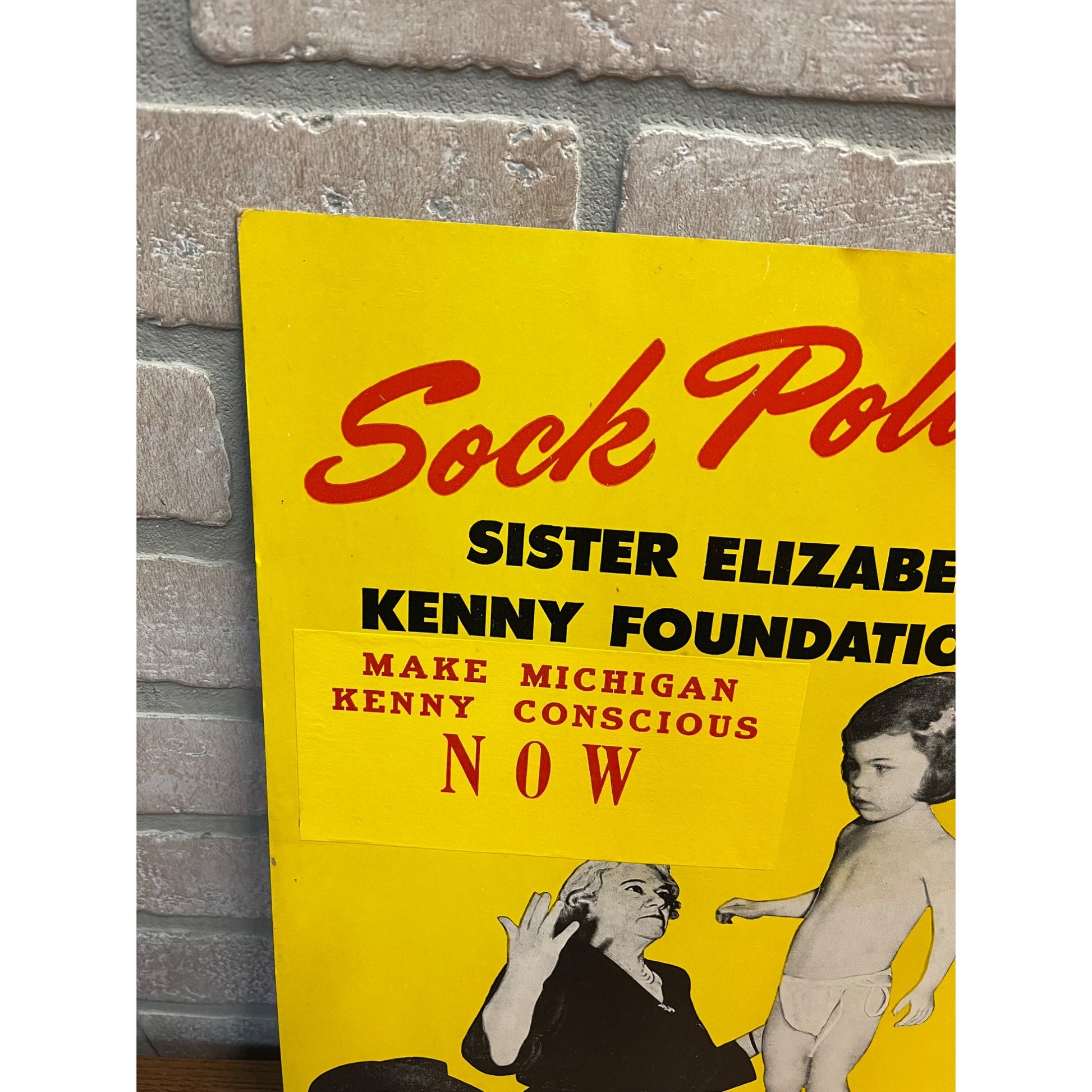 Vintage 1950s Sock Polio Fundraiser Advertising Sign w/ Bing Crosby Michigan