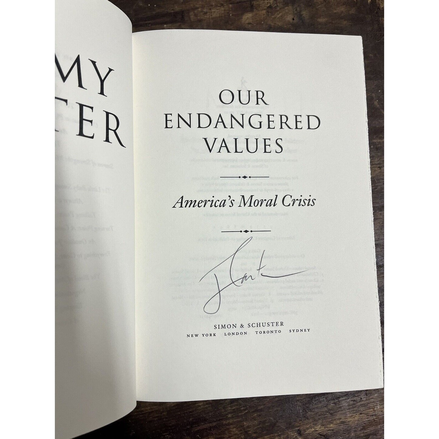 Jimmy Carter SIGNED "Our Endangered Values" Hardcover Book Autographed