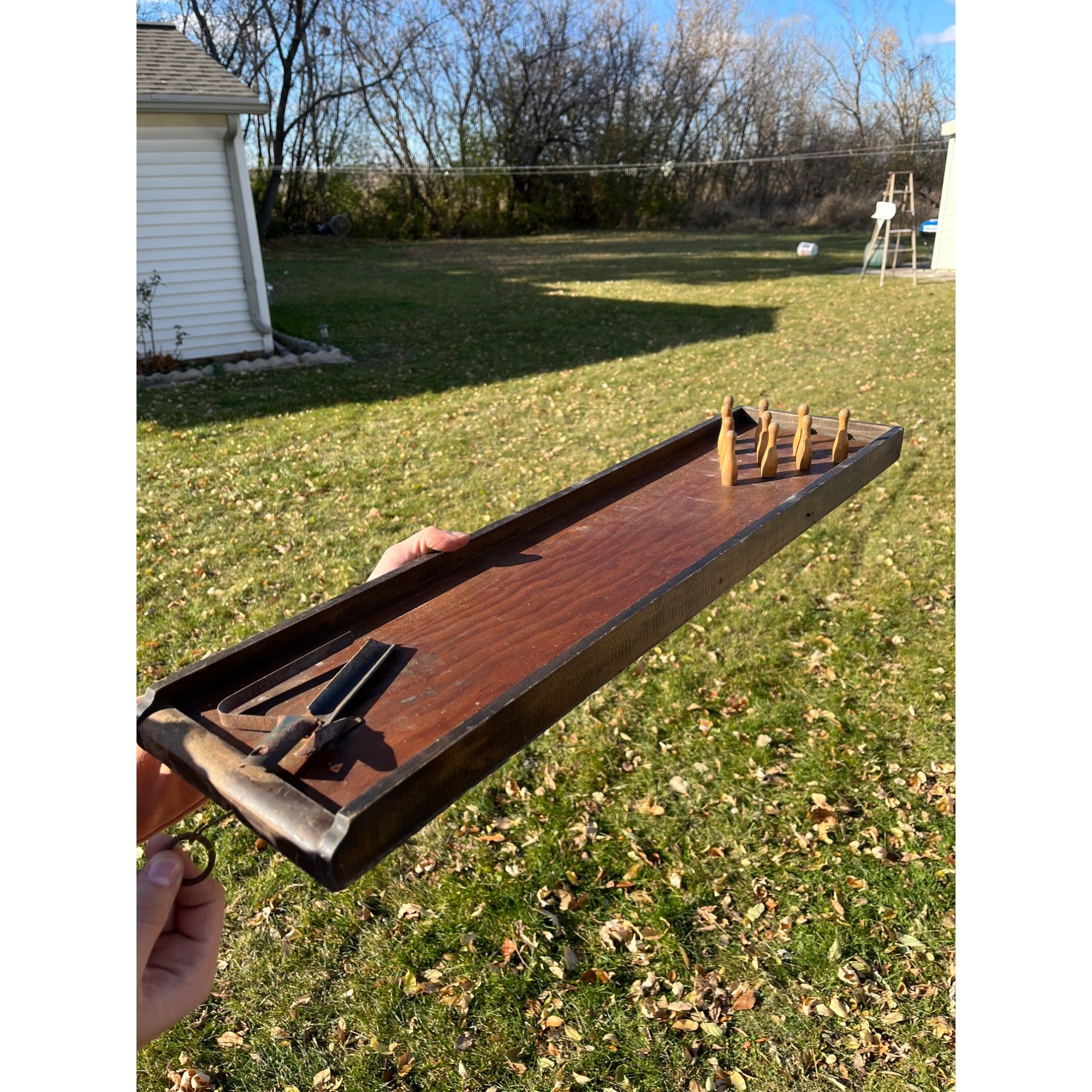 RARE Antique c1920s Wooden Bowling Alley Game 10-Pin  Ball Shooter