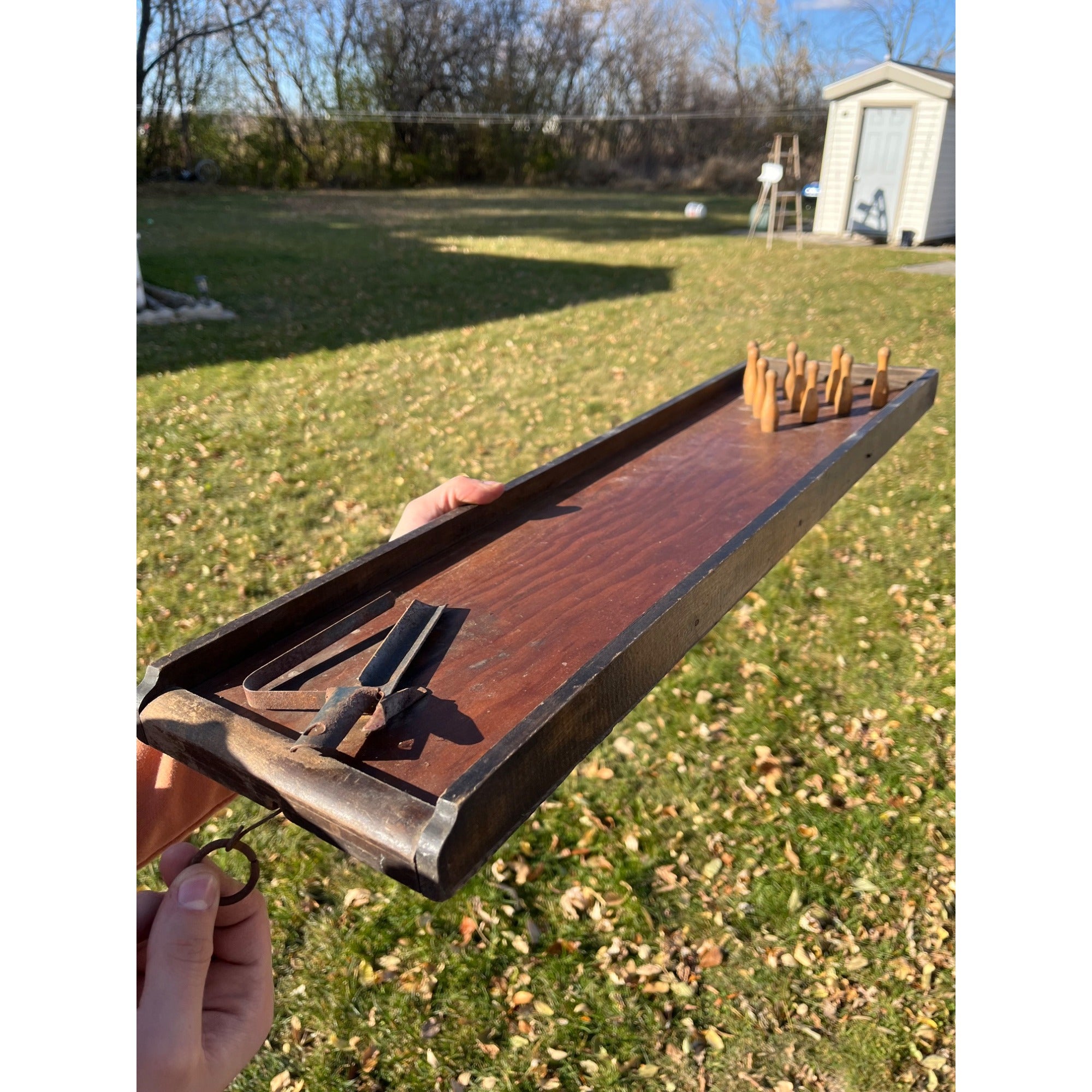 RARE Antique c1920s Wooden Bowling Alley Game 10-Pin  Ball Shooter