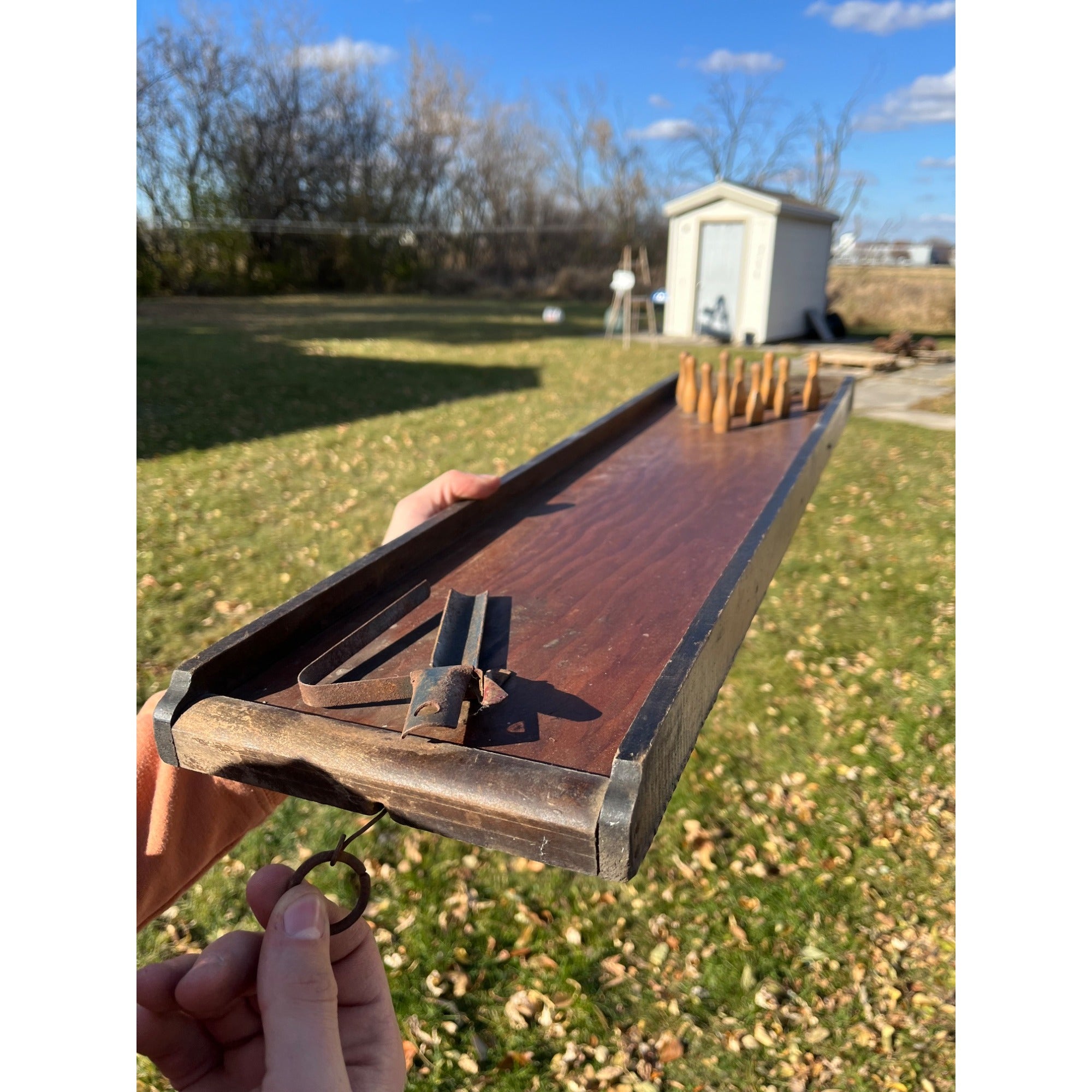 RARE Antique c1920s Wooden Bowling Alley Game 10-Pin  Ball Shooter