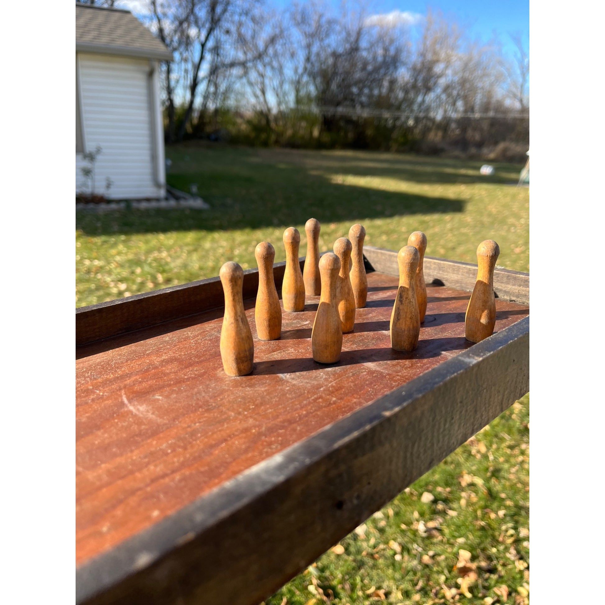 RARE Antique c1920s Wooden Bowling Alley Game 10-Pin  Ball Shooter