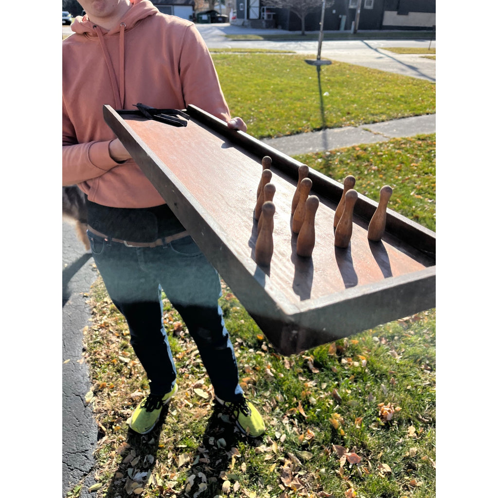 RARE Antique c1920s Wooden Bowling Alley Game 10-Pin  Ball Shooter