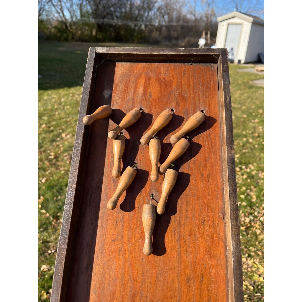 RARE Antique c1920s Wooden Bowling Alley Game 10-Pin  Ball Shooter