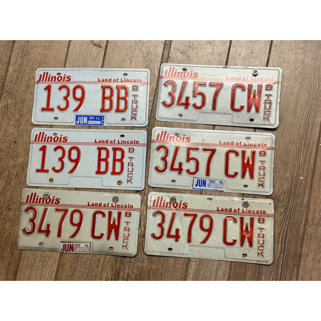 Vintage Large Lot (6) Illinois License Plates 1980s-1990s Land of Lincoln Motto