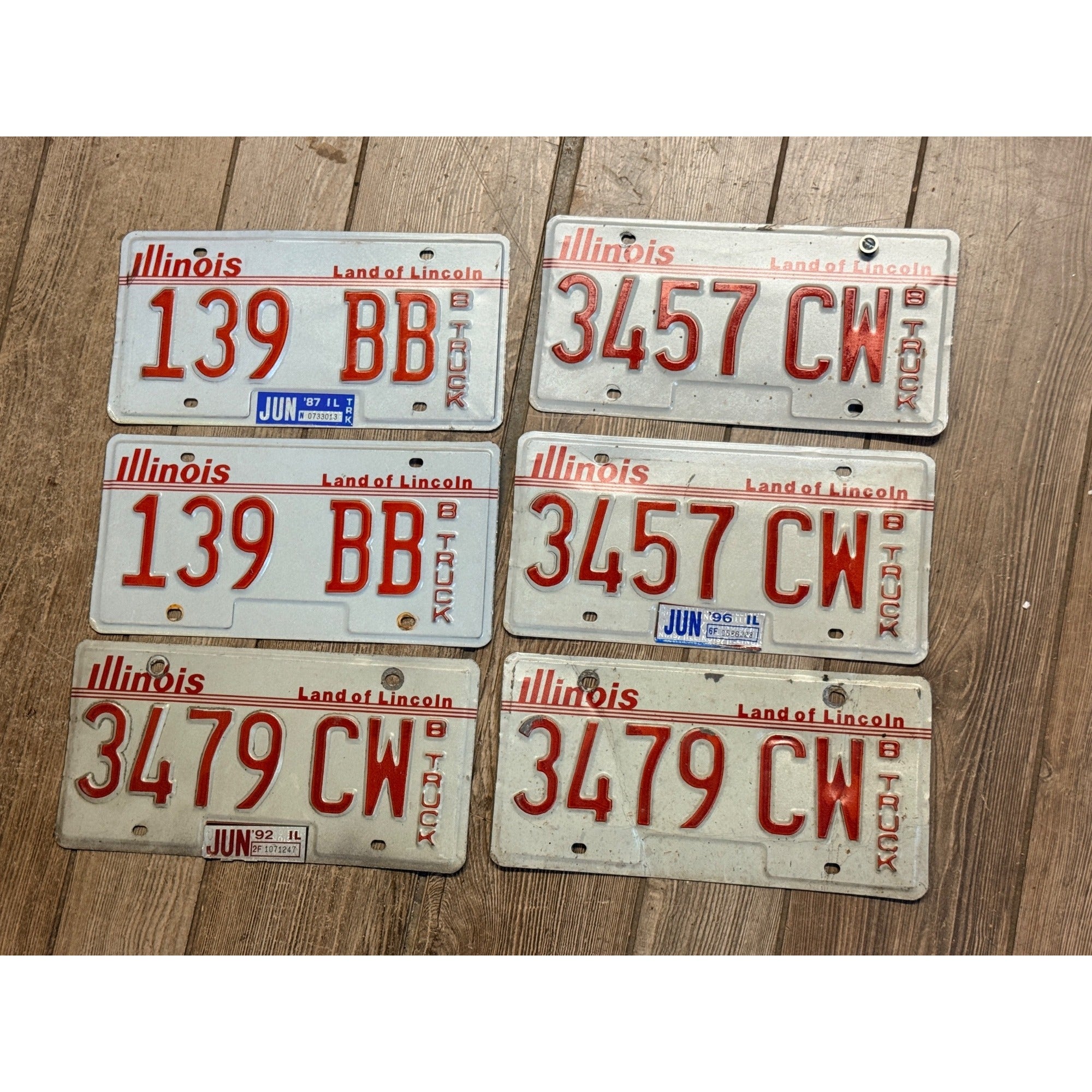 Vintage Large Lot (6) Illinois License Plates 1980s-1990s Land of Lincoln Motto