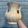 Vintage Art Pottery Double Handled Vase Rumrill H-49 Cream Ribbed Ceramic