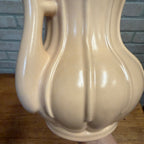 Vintage Art Pottery Double Handled Vase Rumrill H-49 Cream Ribbed Ceramic