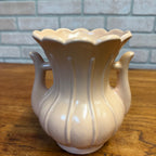 Vintage Art Pottery Double Handled Vase Rumrill H-49 Cream Ribbed Ceramic
