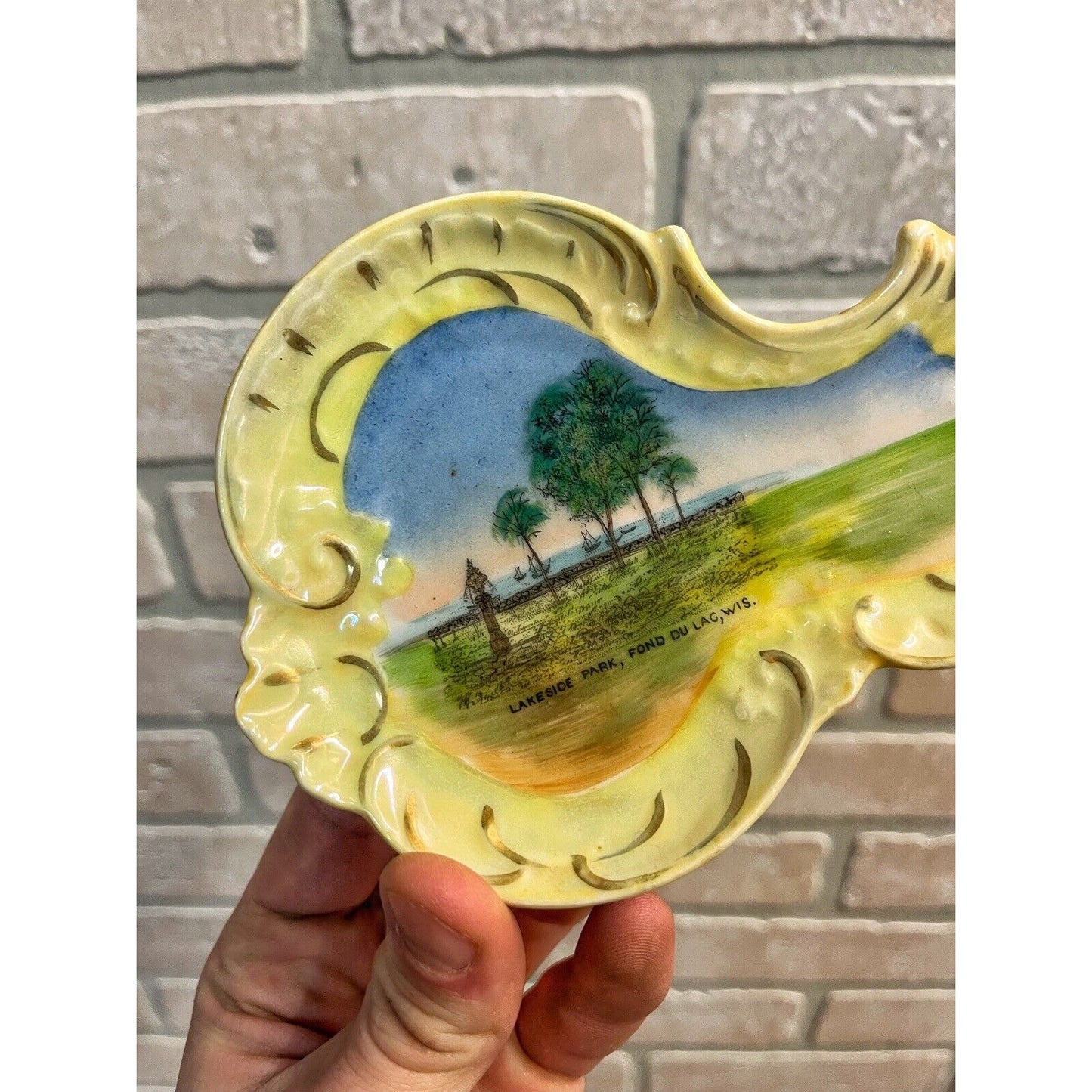 Vintage Early 1900s Lakeside Park Fond du Lac Wis Handpainted Porcelain Adv Tray