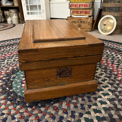 Antique Wooden Primitive Carpenters Trunk Chest Storage Coffee Table