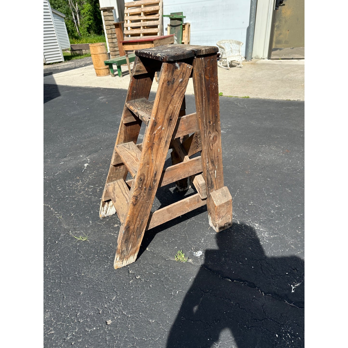 Vintage Wooden Step Stool Ladder Rustic Garden Porch Decor