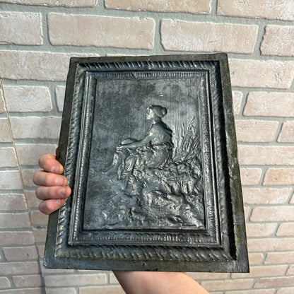 Antique 19th C. Bronze Copper Relief of Woman - 10" by 12.5" - Architectural Wall Panel