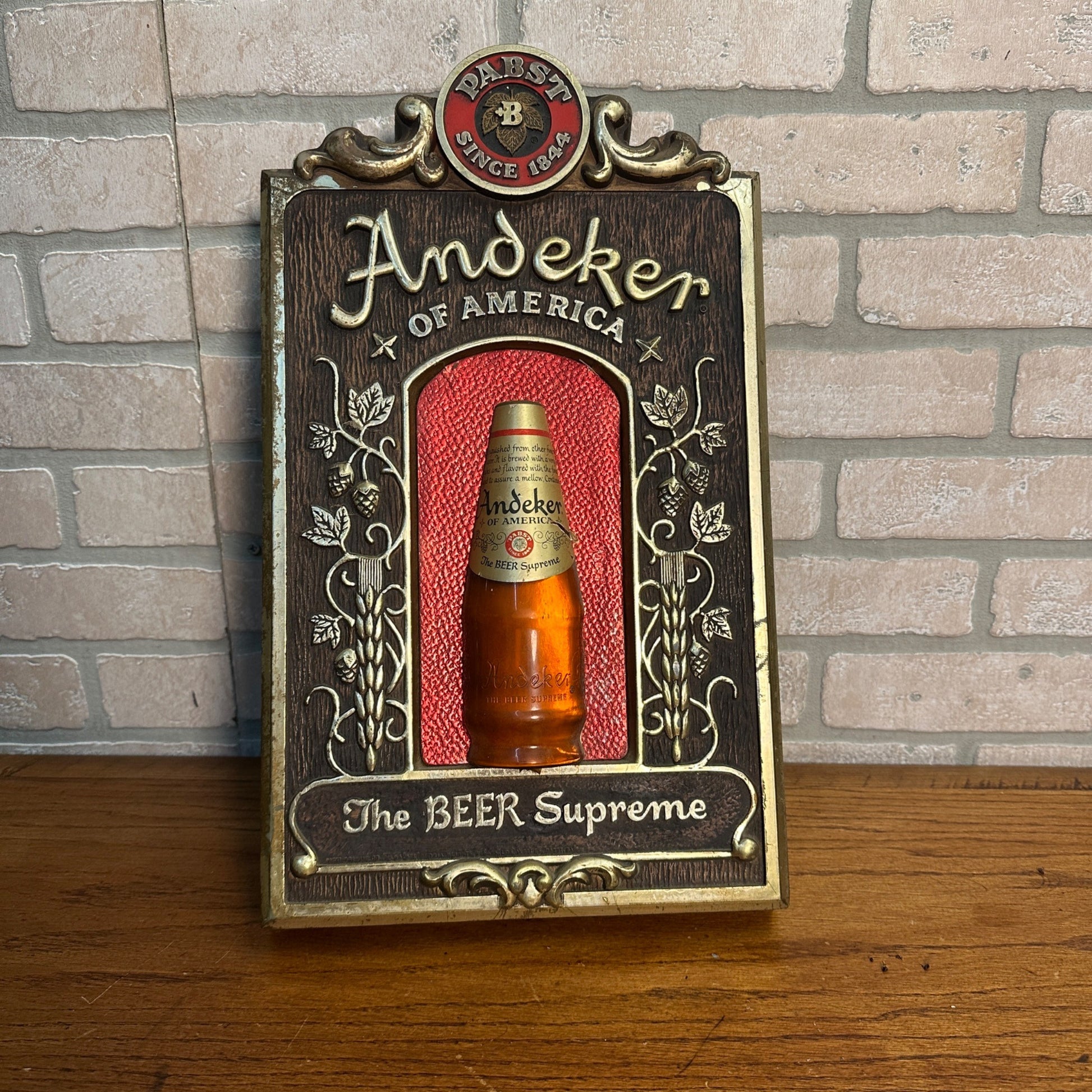 Pabst Andeker of America The Beer Supreme Plastic 3D Sign Pub Plaque Vintage