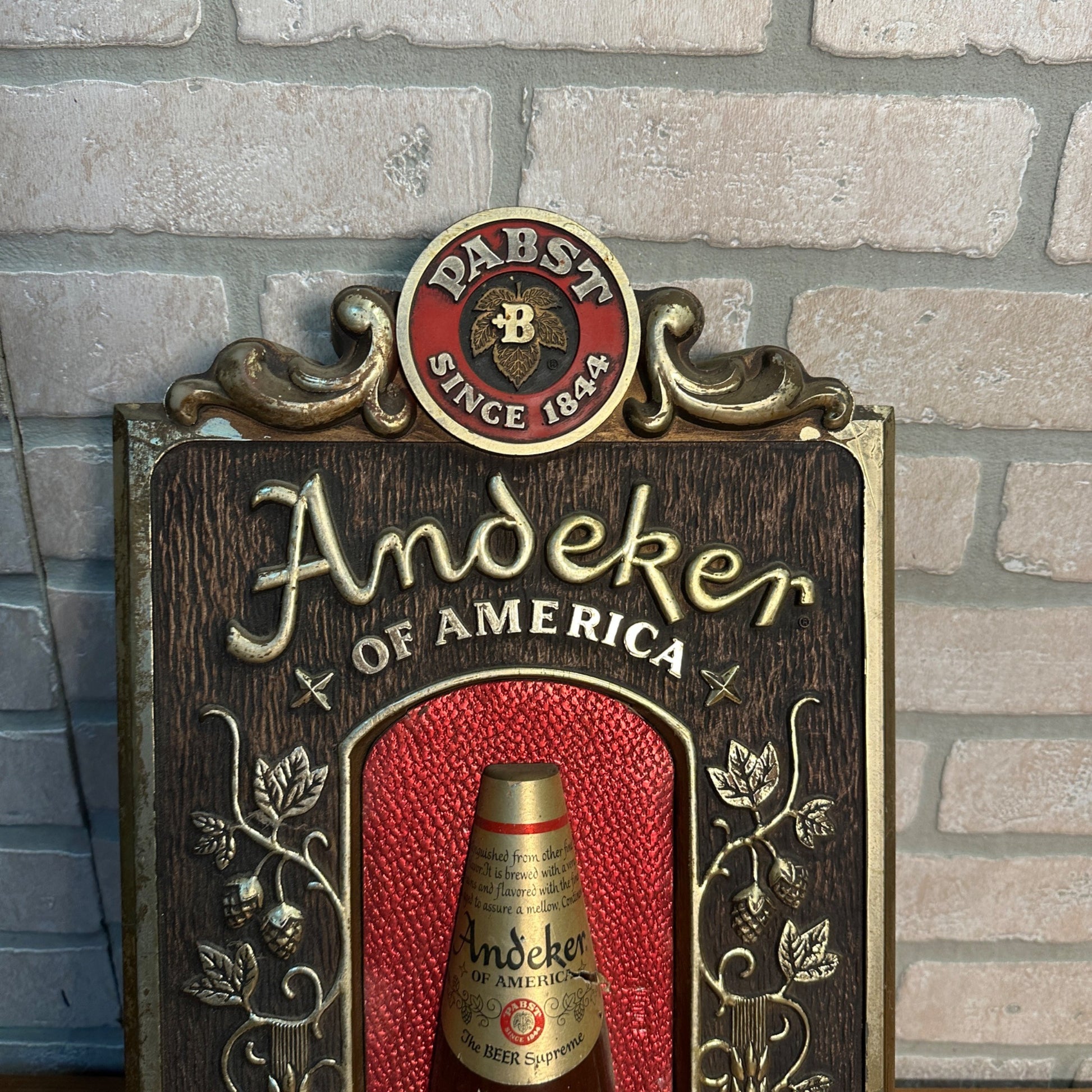 Pabst Andeker of America The Beer Supreme Plastic 3D Sign Pub Plaque Vintage