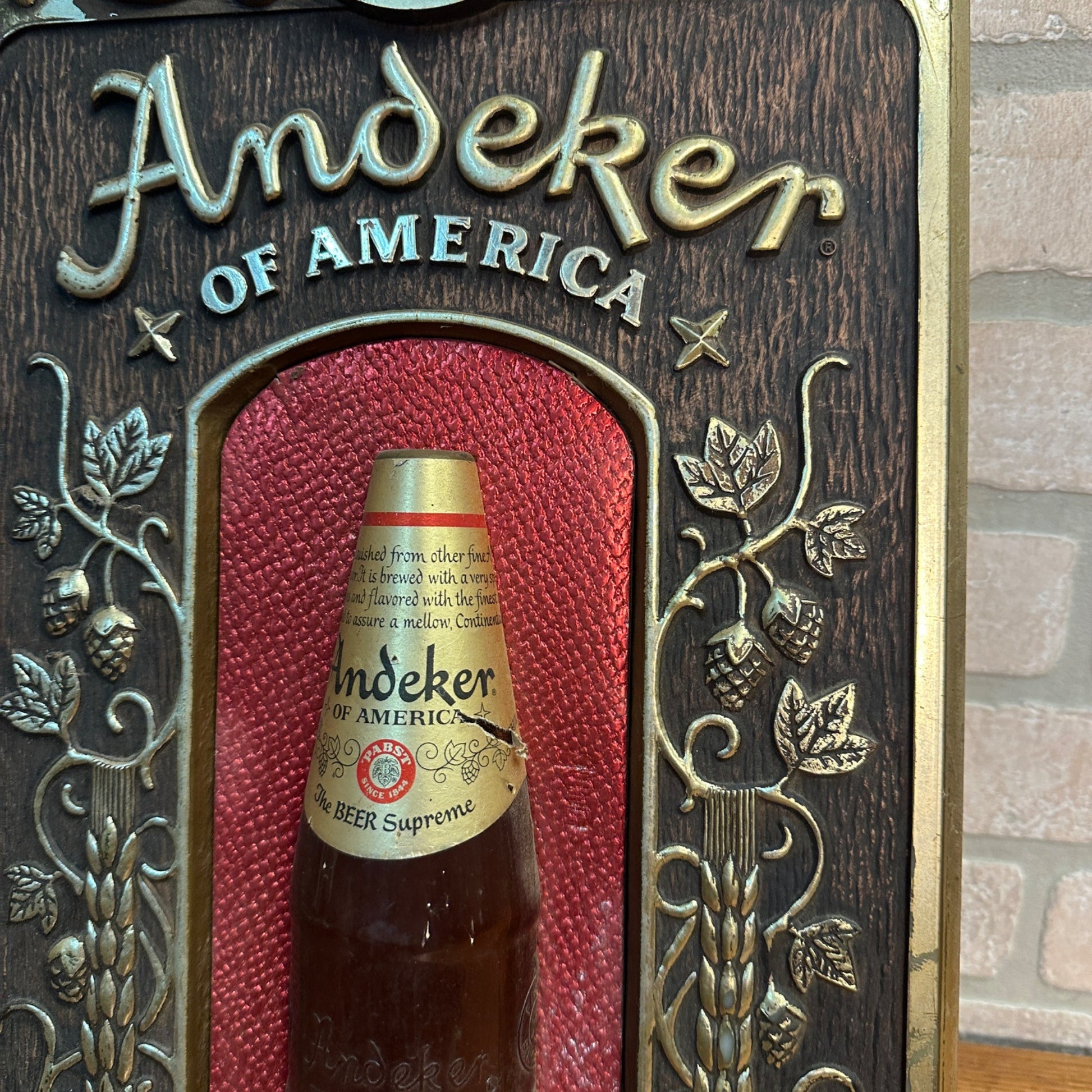 Pabst Andeker of America The Beer Supreme Plastic 3D Sign Pub Plaque Vintage