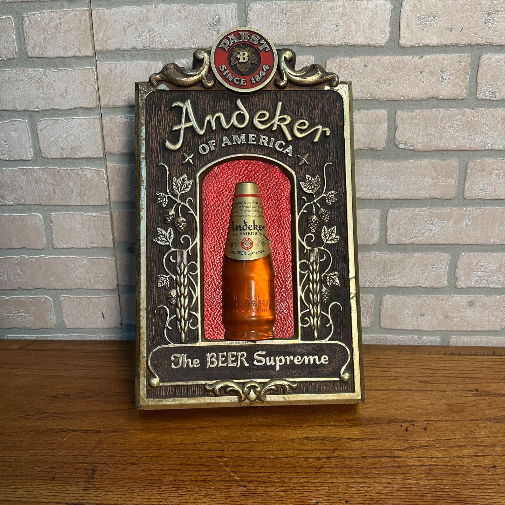 Pabst Andeker of America The Beer Supreme Plastic 3D Sign Pub Plaque Vintage