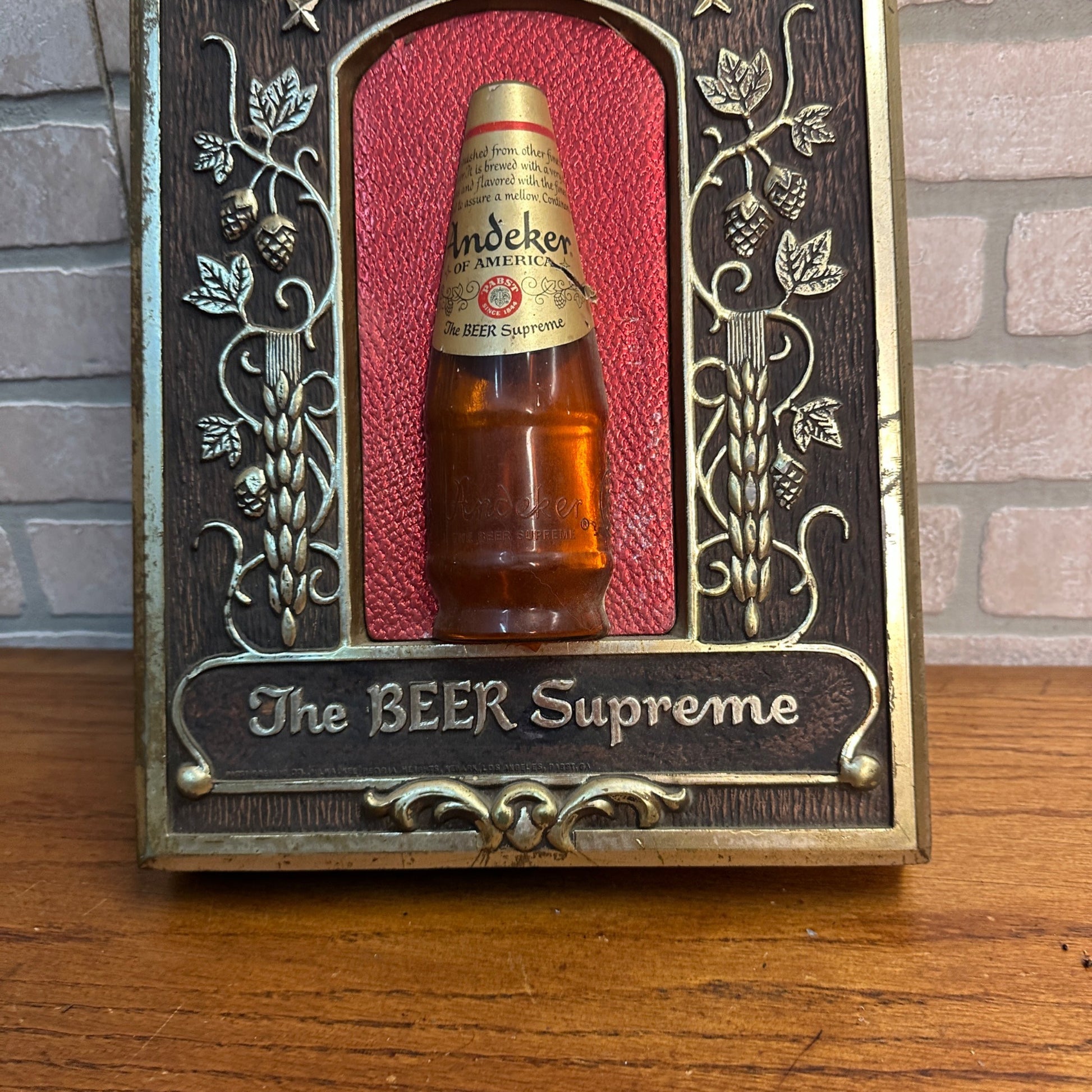 Pabst Andeker of America The Beer Supreme Plastic 3D Sign Pub Plaque Vintage