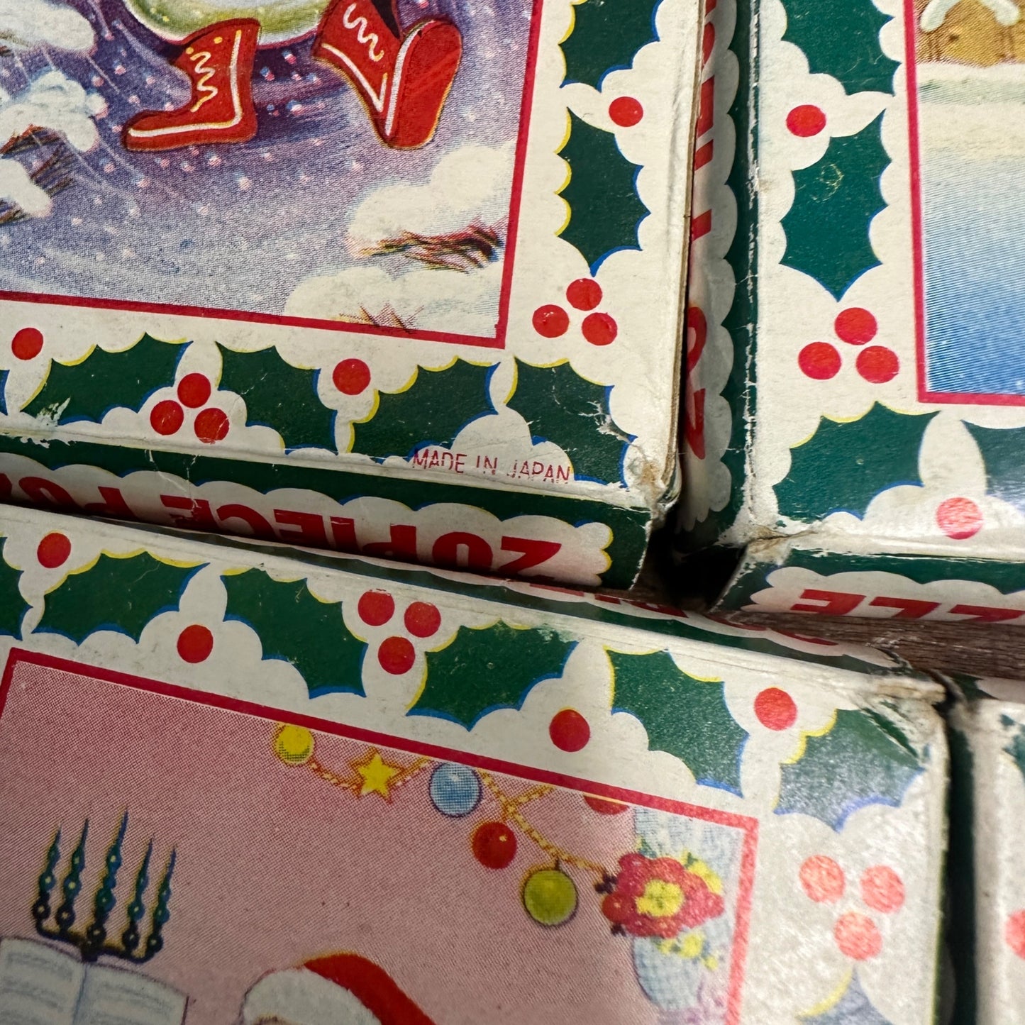 Vintage 1950s Christmas 20-Piece Puzzles Lot (7) Boxes - Japan - Santa Tree ++