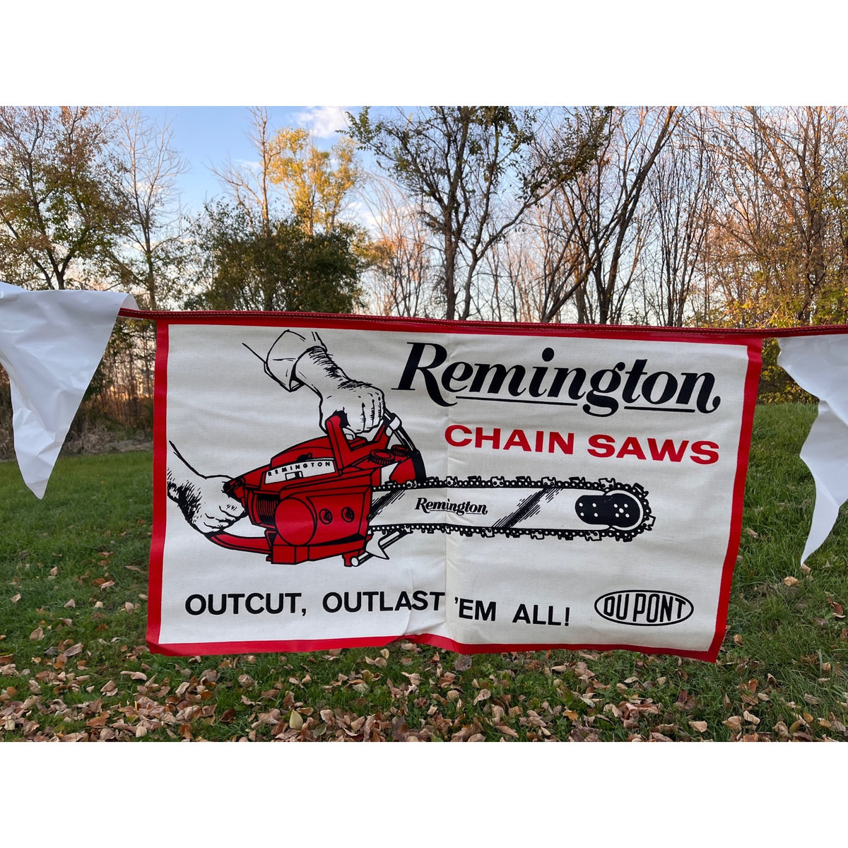 Vintage 1960s Remington Chainsaws Advertising Retail Store Banner Sign 24ft