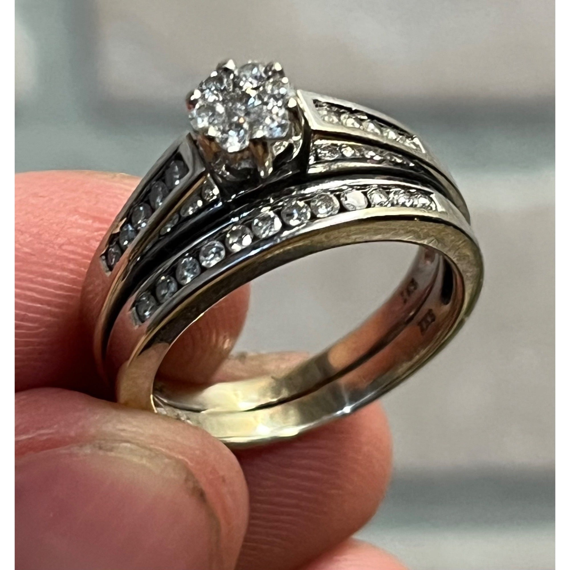 IKS 14K White Gold Diamond Bridal Set Wedding Ring Size 6.75 -- 6.89g