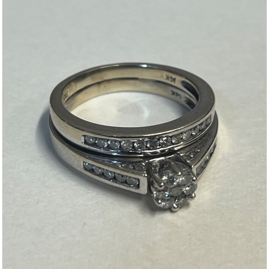 IKS 14K White Gold Diamond Bridal Set Wedding Ring Size 6.75 -- 6.89g