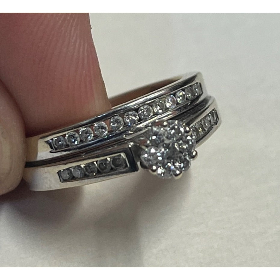 IKS 14K White Gold Diamond Bridal Set Wedding Ring Size 6.75 -- 6.89g