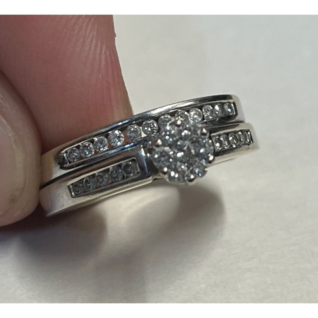 IKS 14K White Gold Diamond Bridal Set Wedding Ring Size 6.75 -- 6.89g