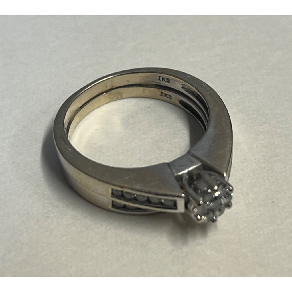 IKS 14K White Gold Diamond Bridal Set Wedding Ring Size 6.75 -- 6.89g