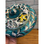 Vintage Capodimonte Italy Porcelain Candy Dish Lidded Trinket Bowl Green Gold