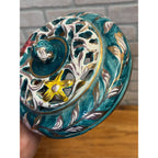 Vintage Capodimonte Italy Porcelain Candy Dish Lidded Trinket Bowl Green Gold
