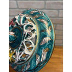 Vintage Capodimonte Italy Porcelain Candy Dish Lidded Trinket Bowl Green Gold