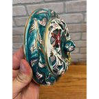 Vintage Capodimonte Italy Porcelain Candy Dish Lidded Trinket Bowl Green Gold