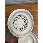 Vintage Capodimonte Italy Porcelain Candy Dish Lidded Trinket Bowl Green Gold