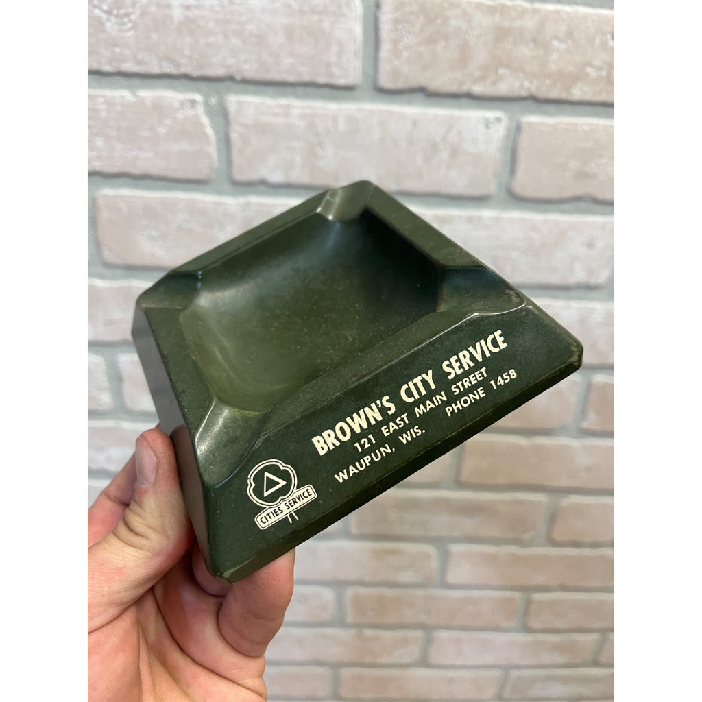 Vintage Brown's Cities Service Gas Oil Station Waupun Wis Advertising Ashtray