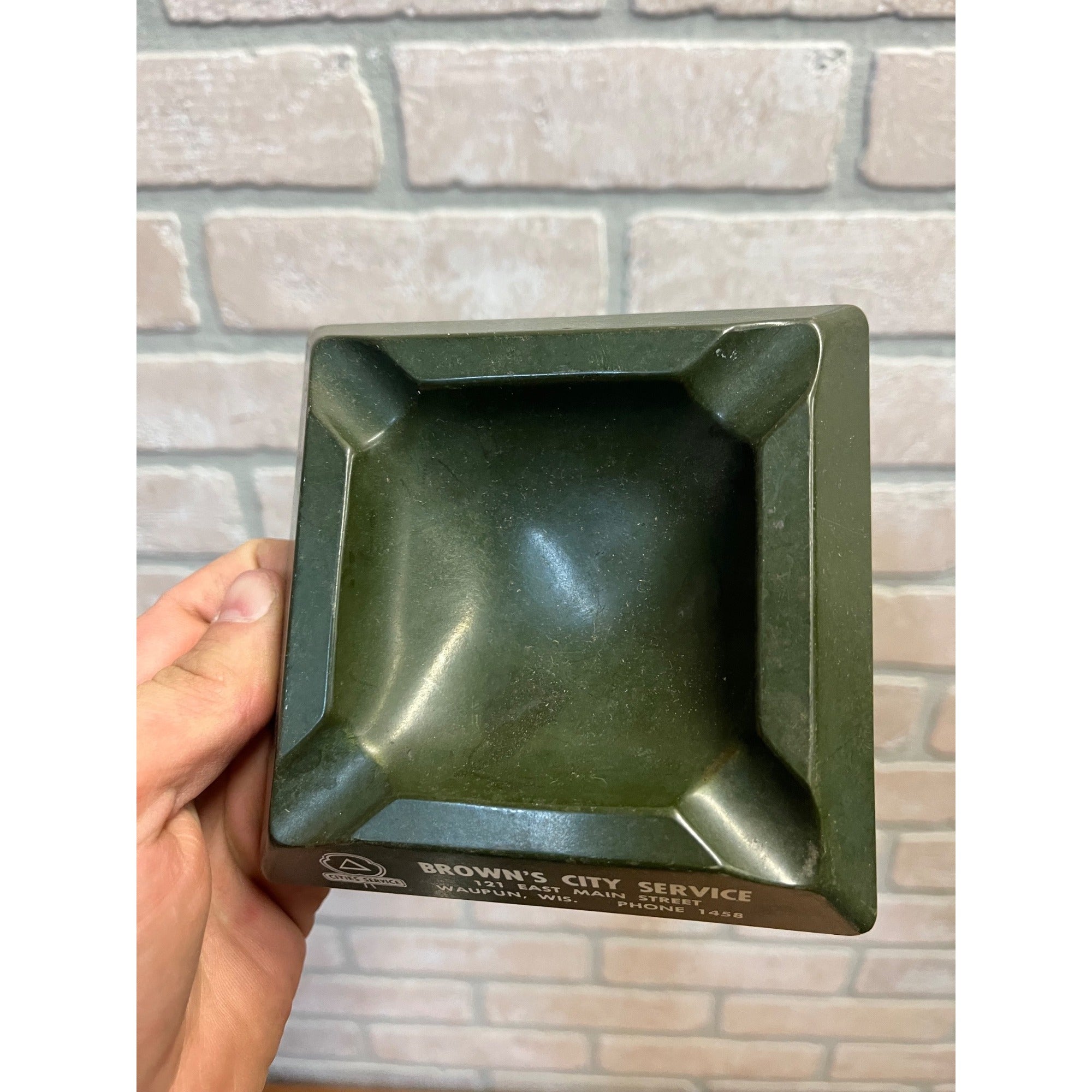 Vintage Brown's Cities Service Gas Oil Station Waupun Wis Advertising Ashtray