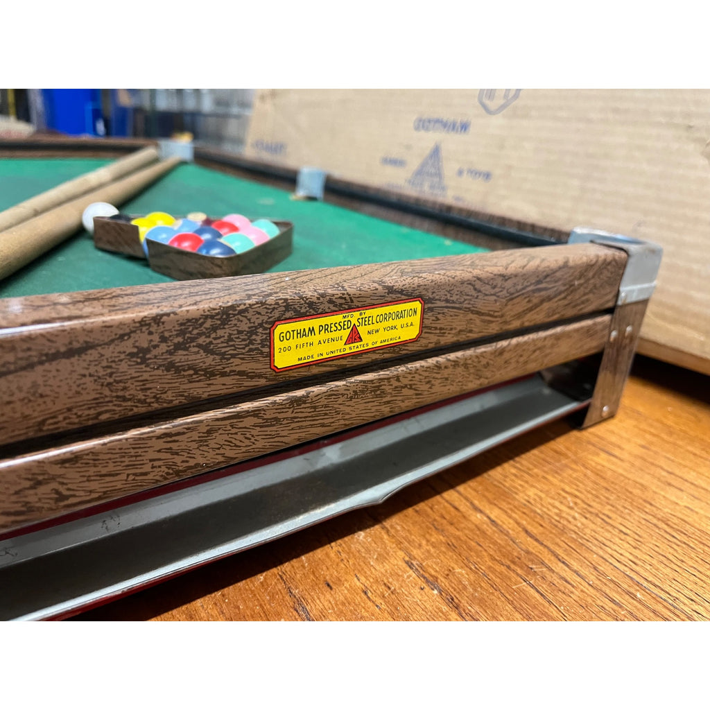 Vintage 1920s Gotham Pressed Steel Toy Streamliner Table Top Pool Table w/ Box