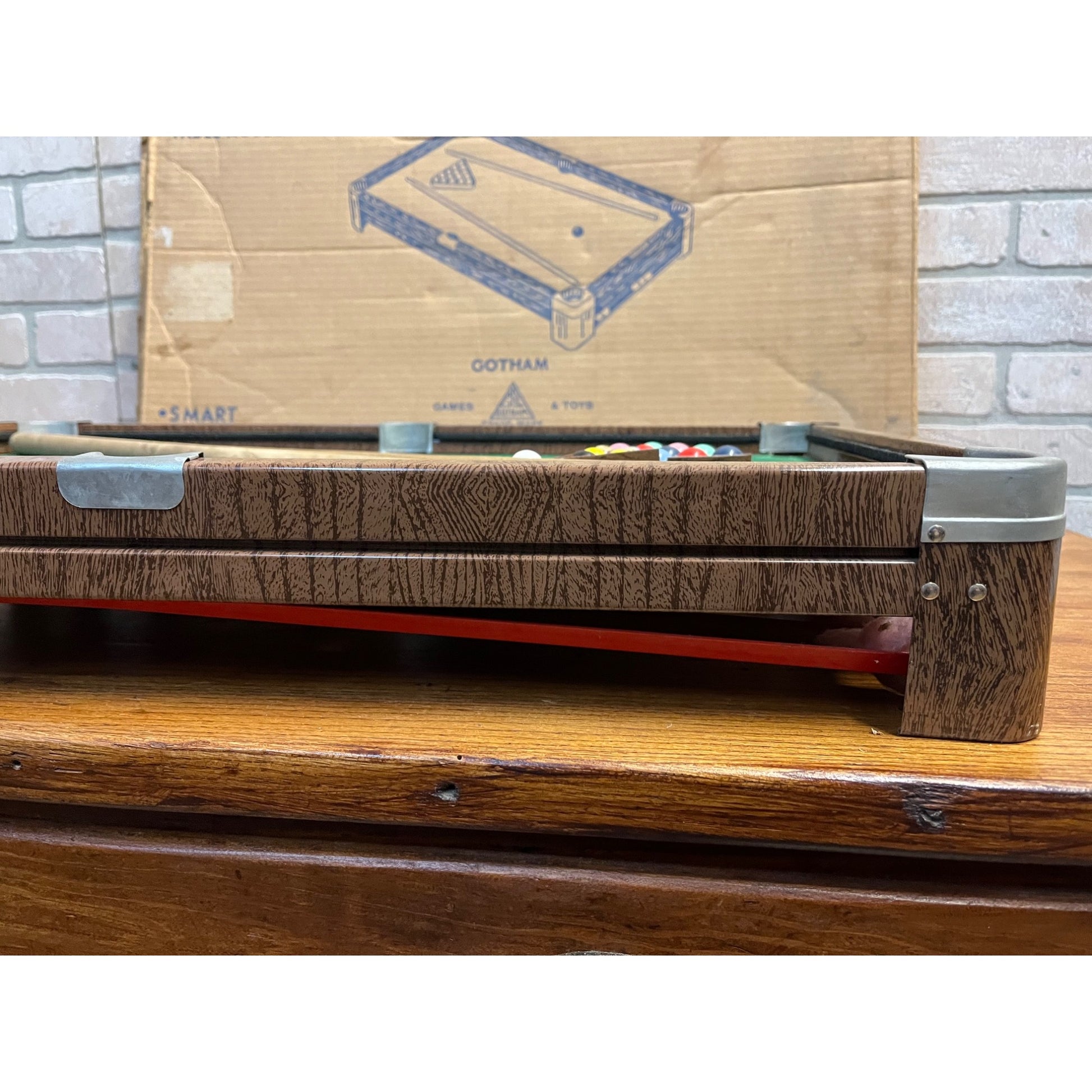 Vintage 1920s Gotham Pressed Steel Toy Streamliner Table Top Pool Table w/ Box