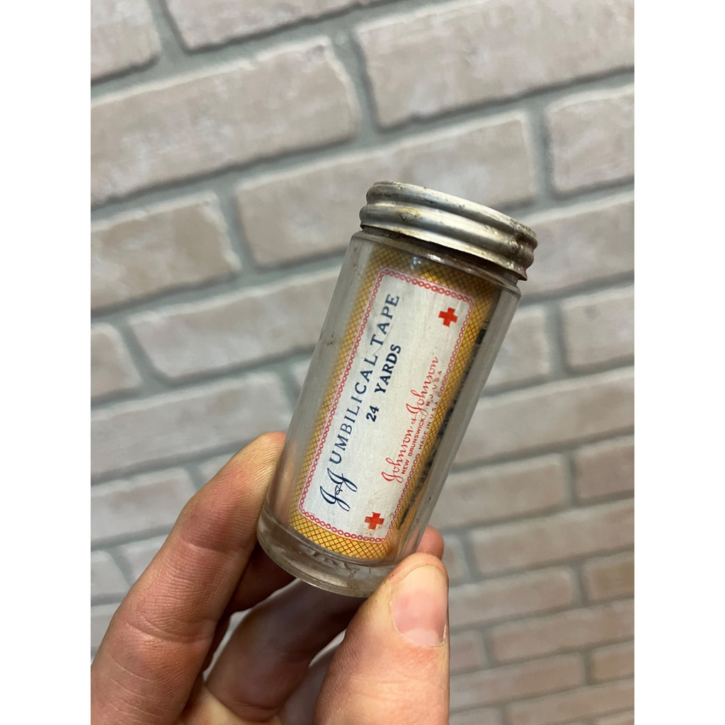 Vintage Johnson & Johnson Umbilical Tape In Glass Jar Medical