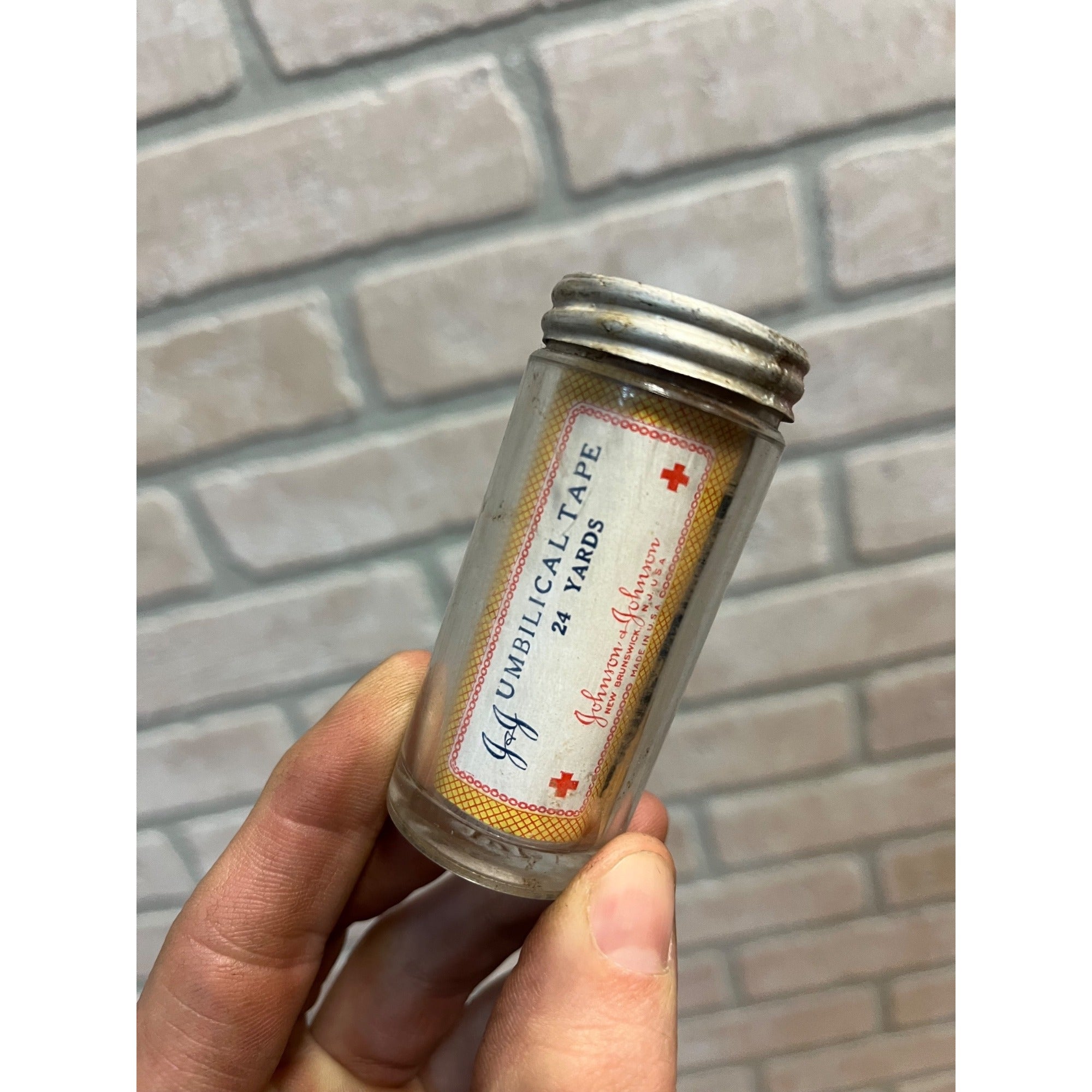 Vintage Johnson & Johnson Umbilical Tape In Glass Jar Medical