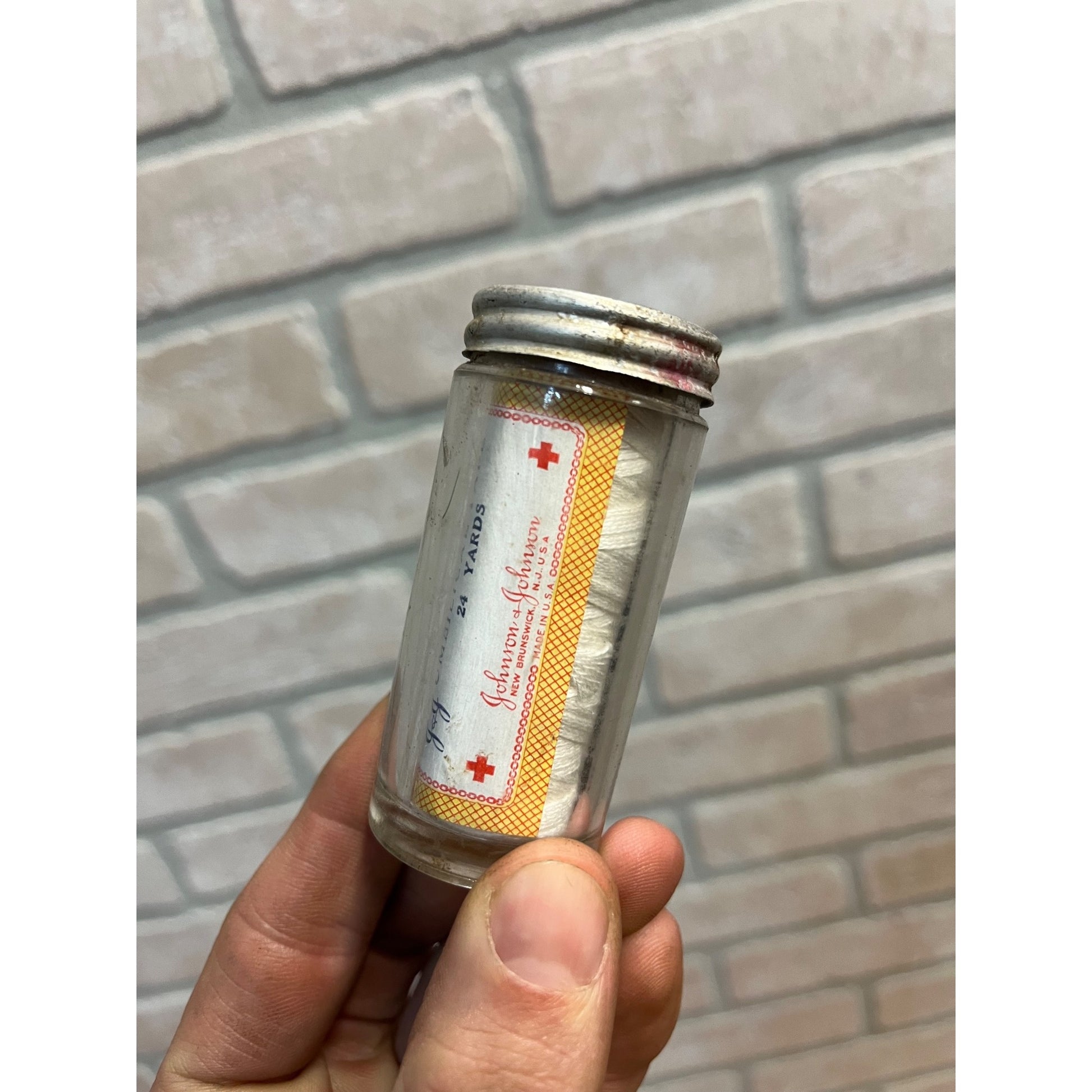 Vintage Johnson & Johnson Umbilical Tape In Glass Jar Medical