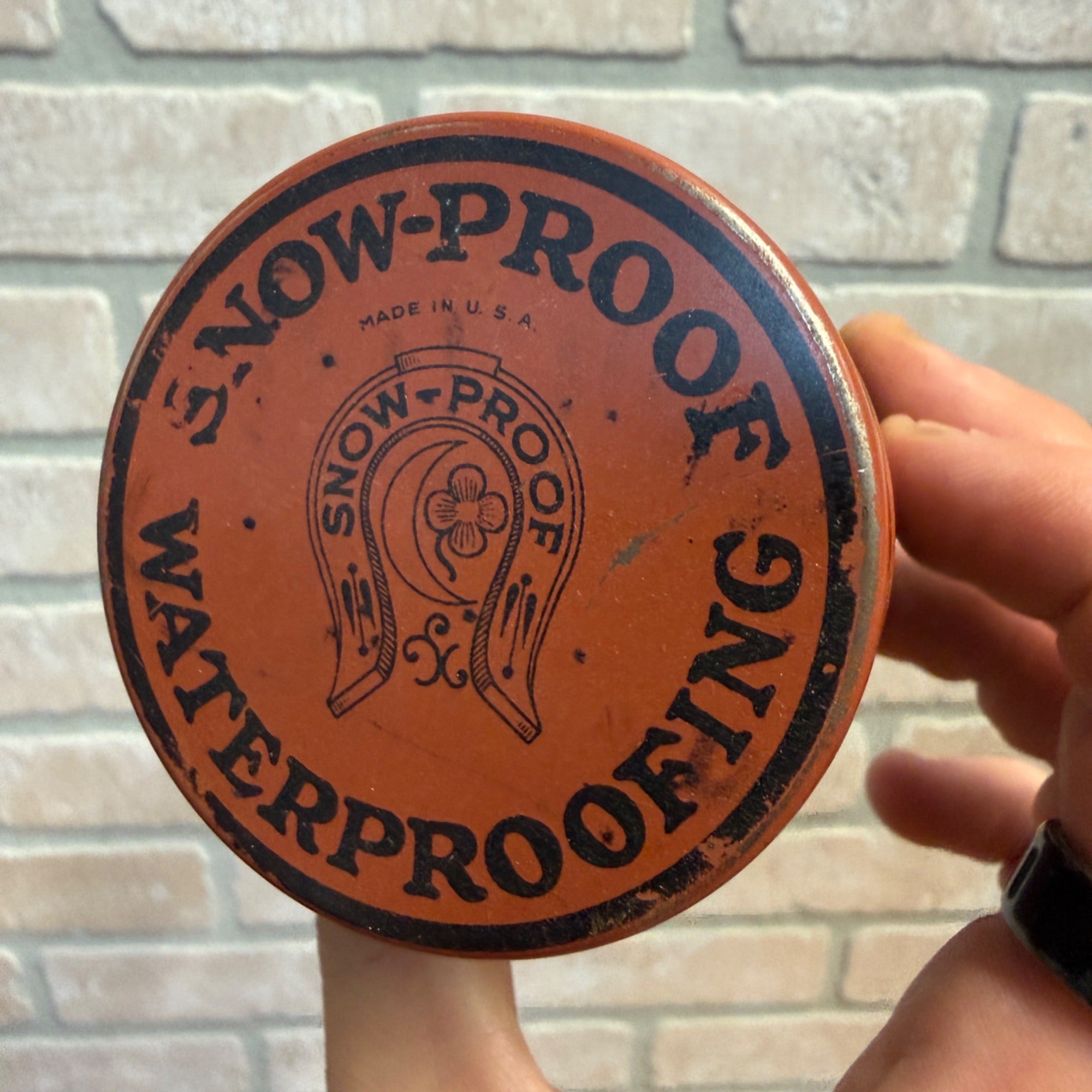 Vintage Empty Snow-Proof Leather Conditioner Water Proofs 3 & 3/4 Oz. Tin Can