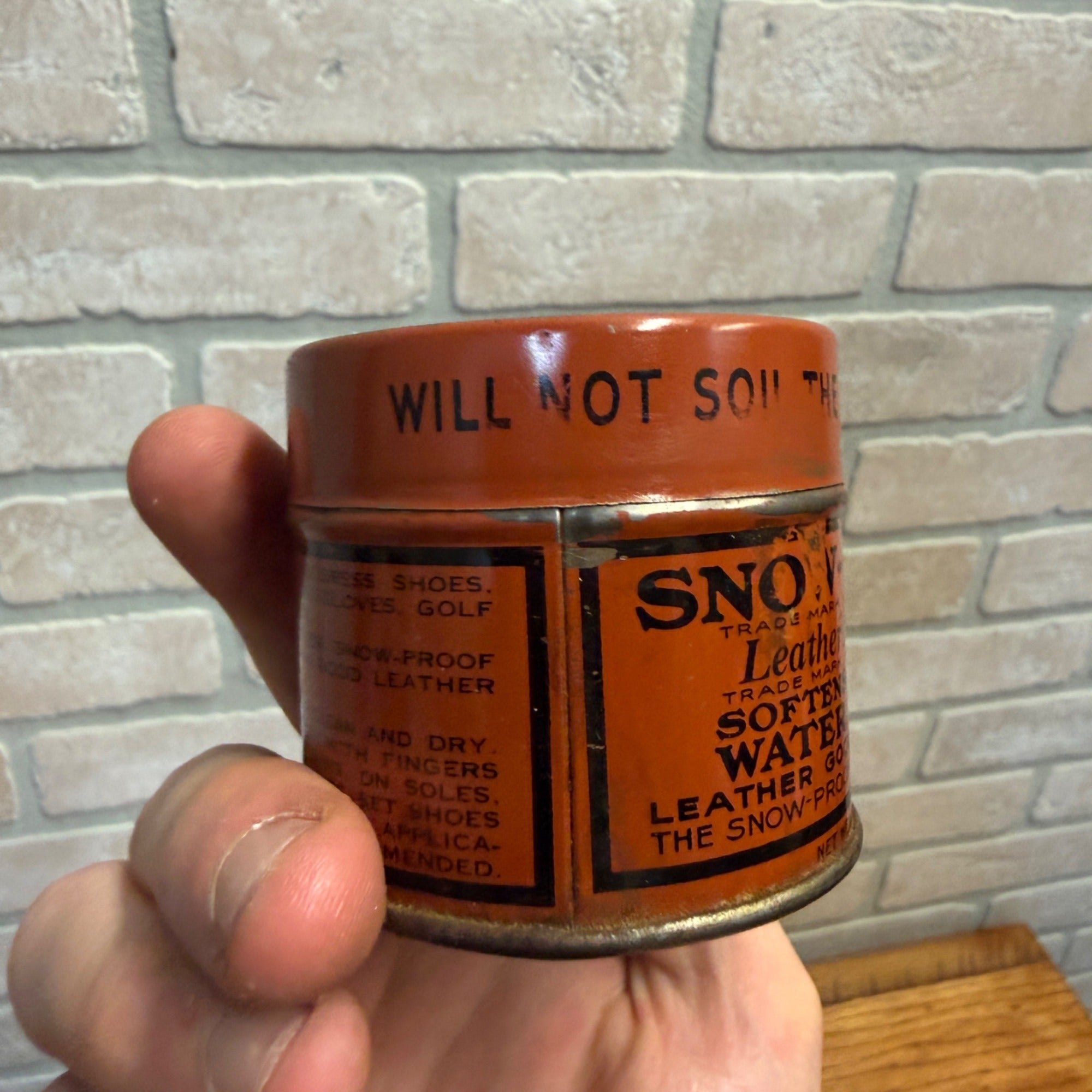 Vintage Empty Snow-Proof Leather Conditioner Water Proofs 3 & 3/4 Oz. Tin Can