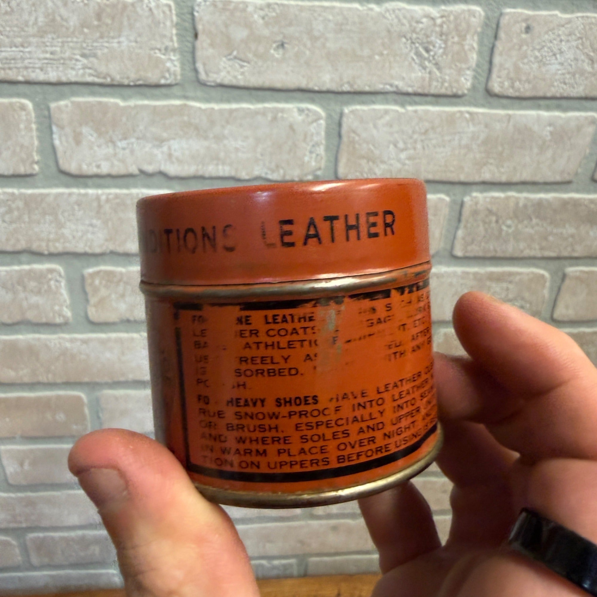 Vintage Empty Snow-Proof Leather Conditioner Water Proofs 3 & 3/4 Oz. Tin Can