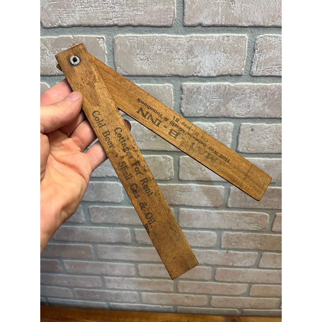 Vintage 1920s May-B-Inn Merrill Tomahawk Wis WI Advertising Fish Ruler Shell Oil