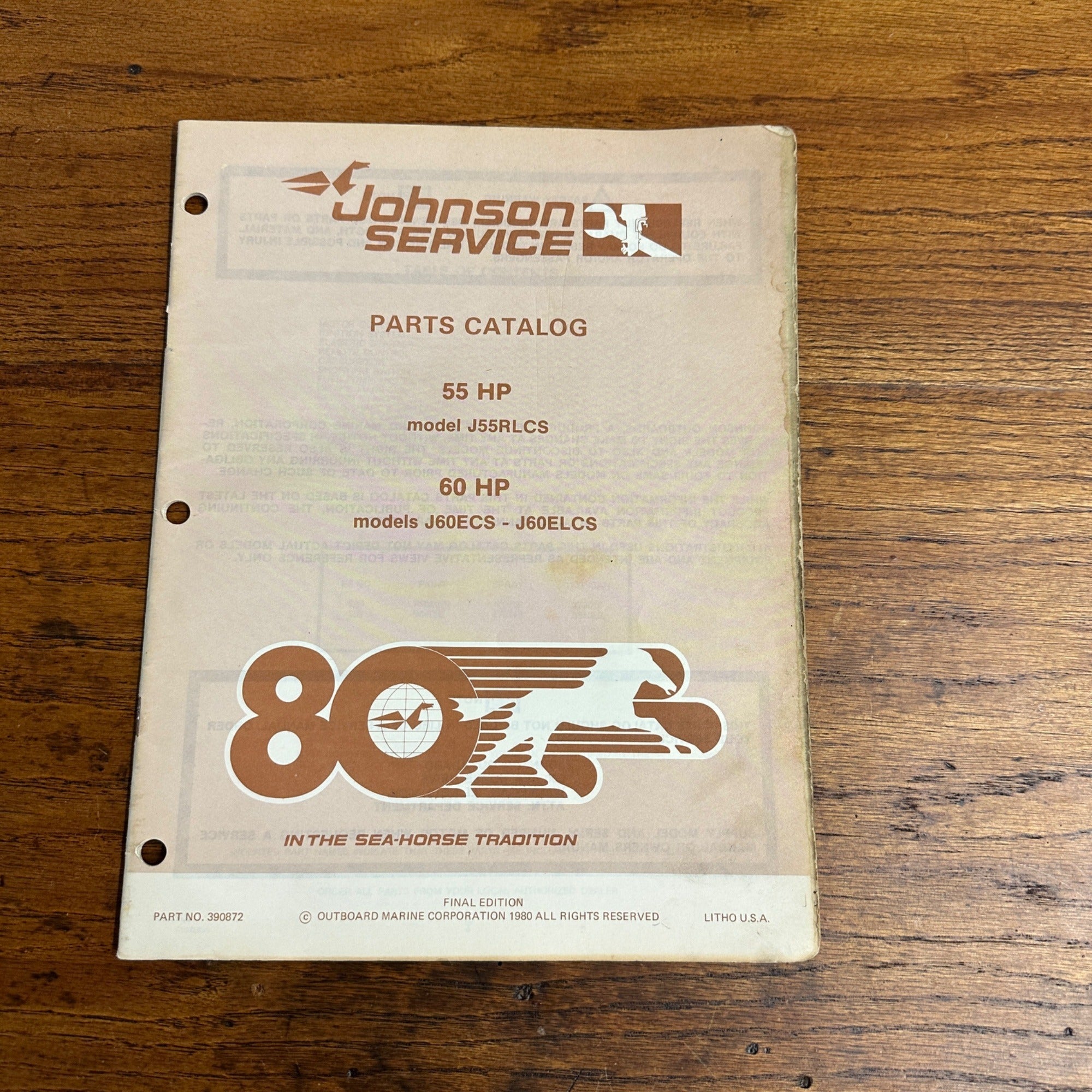 Johnson Outboard Service Parts Catalog 55HP 60HP J55RLCS J60ECS J60ELCS (1980)