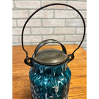 RARE Antique Primitive Green & White Swirl Enamelware Cream Milk Can Pail Farmhouse Kitchen Decor